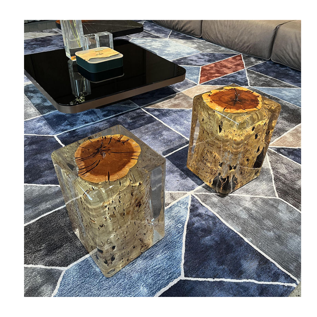 Honeycomb Burl Twin Stools